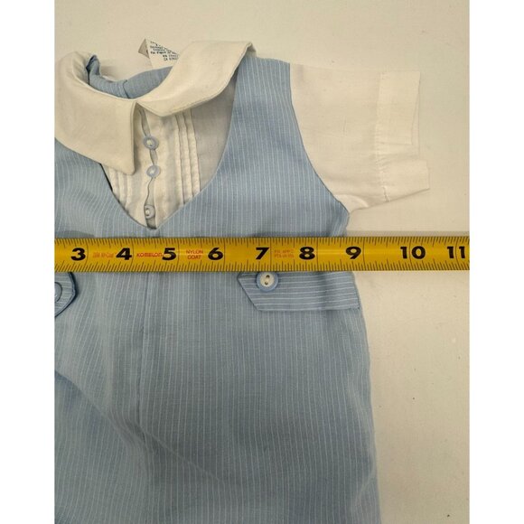Vintage Alexis Infant Blue Pinstripe Overalls With White Shirt & Peter Pan Colla - Picture 7 of 11